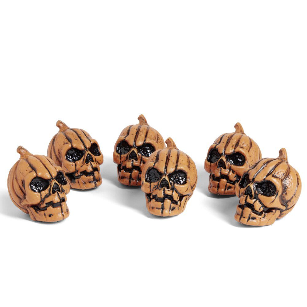 Lot de 6 citrouilles têtes de mort décoration Halloween à poser