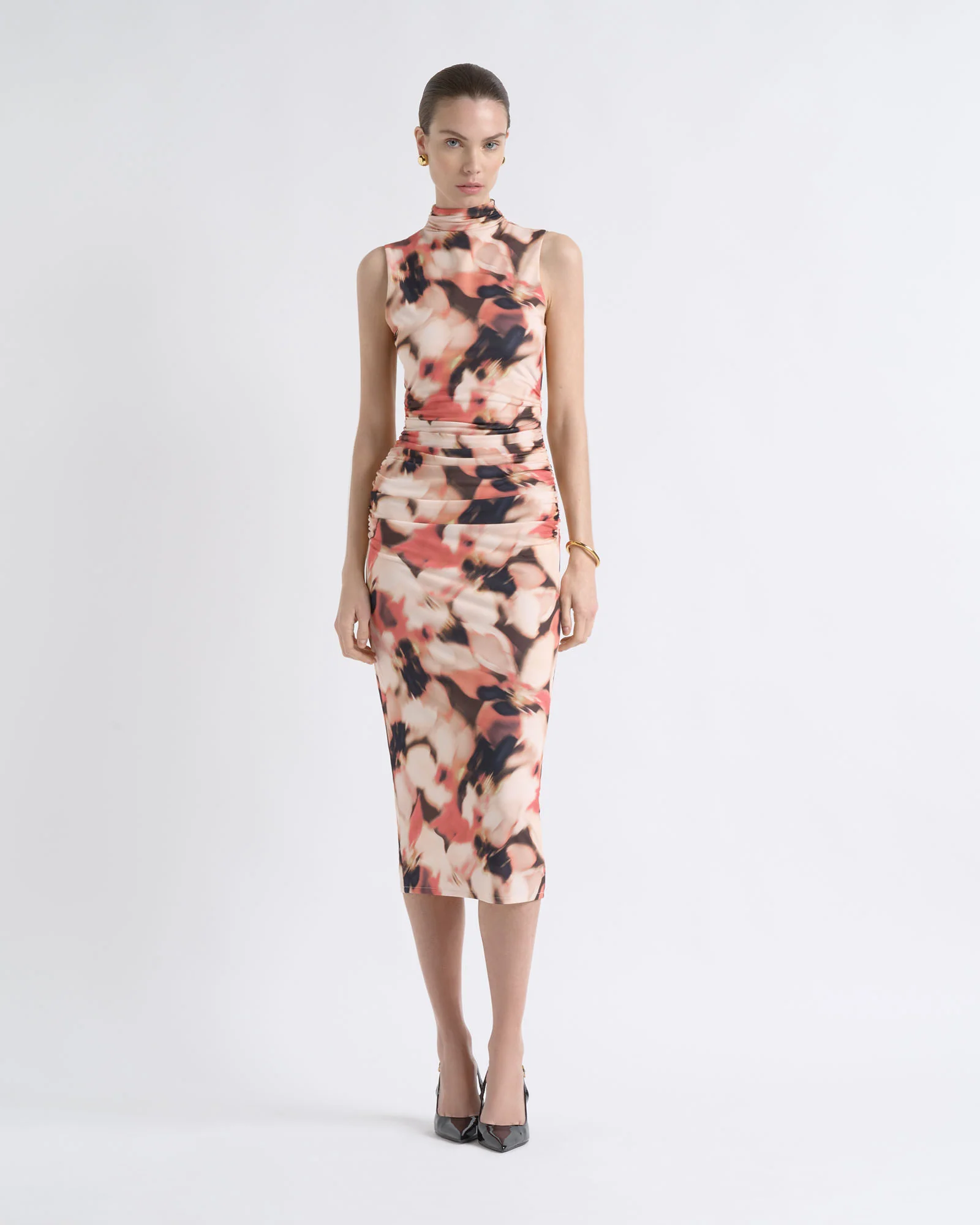 Romantic Floral Rouched Midi Dress