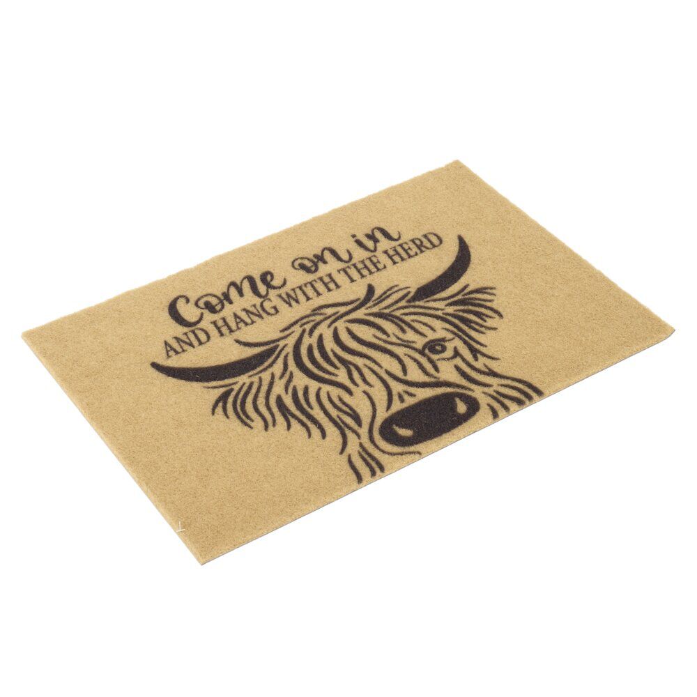 Paillasson motif vache Highland extérieur abrité marron 40x60cm