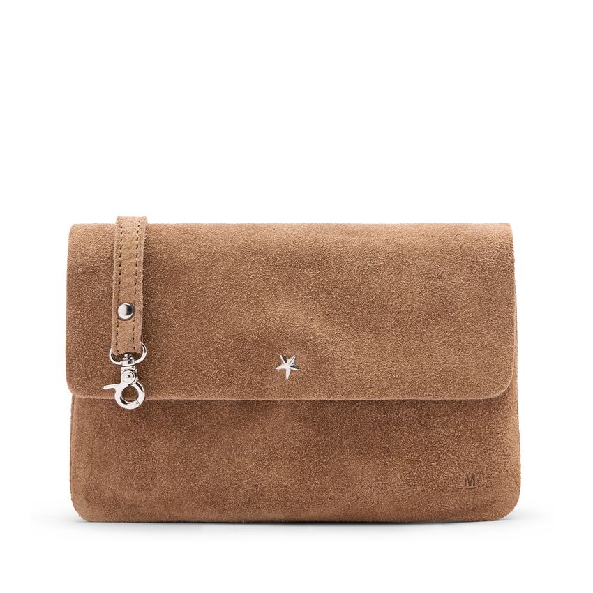 Manfield Taupe suède clutch