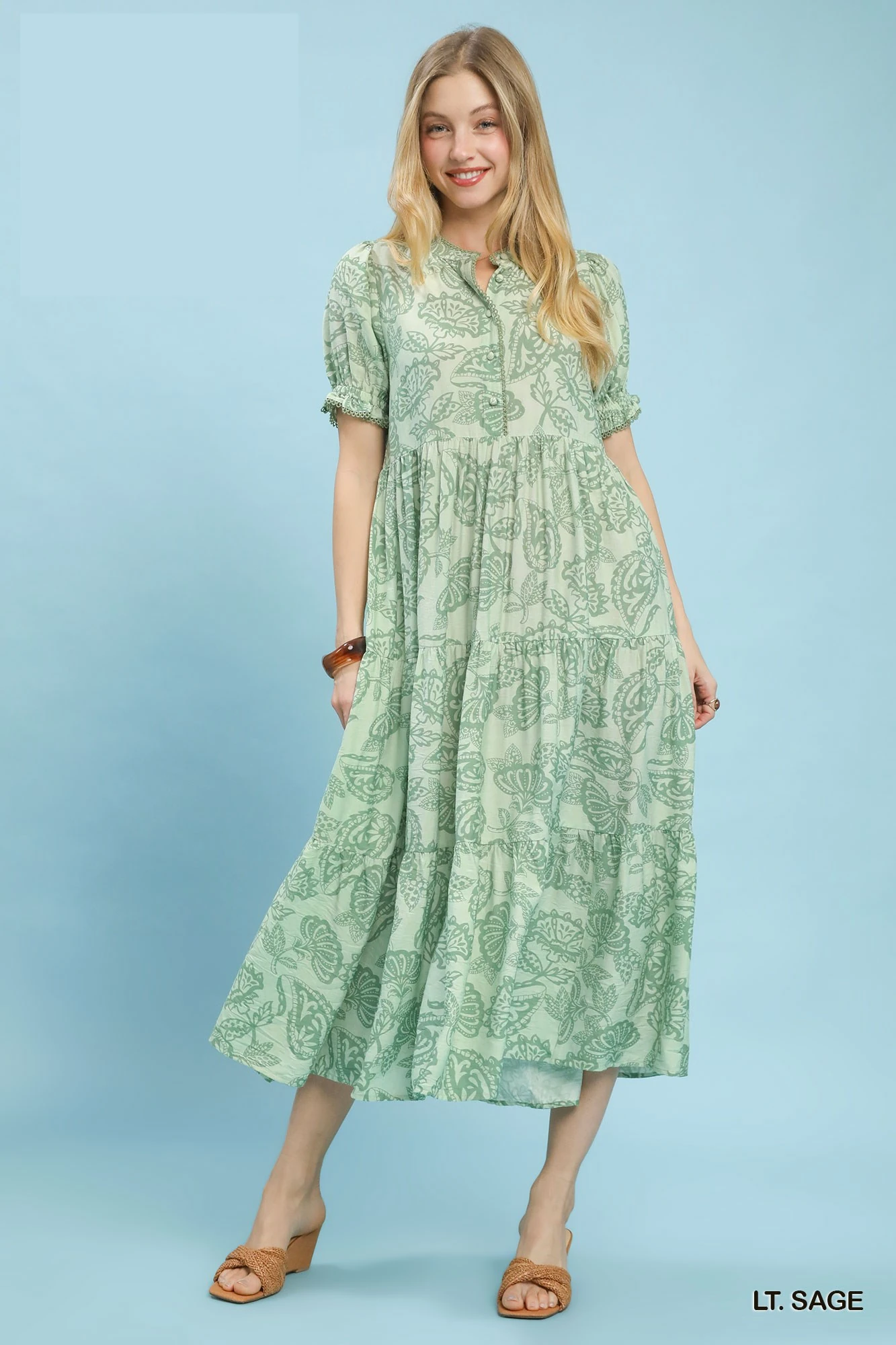 Paisley Print Tiered Midi Dress