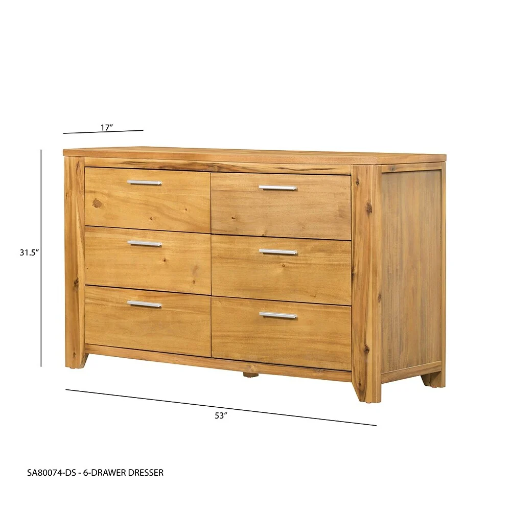 6-Drawer Solid Wood Double Dresser with Metal Handle for Bedroom, Living Room