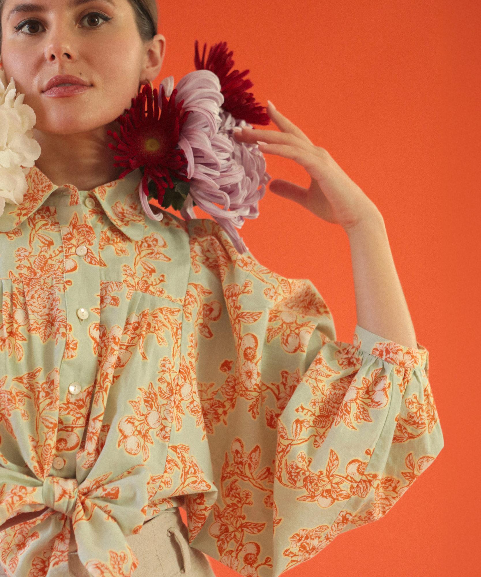 Top Sybille imprimé Toile d' Oranger - 100% coton