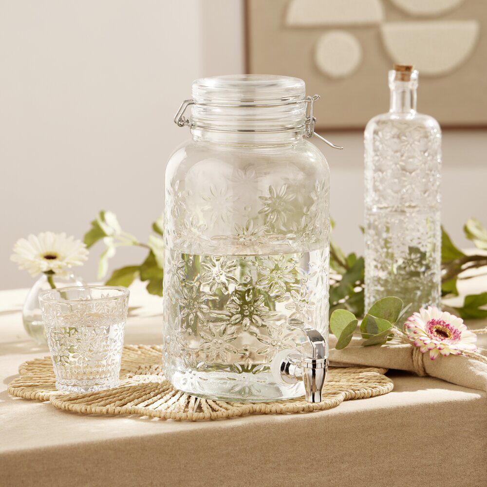 Bouteille en verre 1L design fleur transparente Ø6,5xH25cm