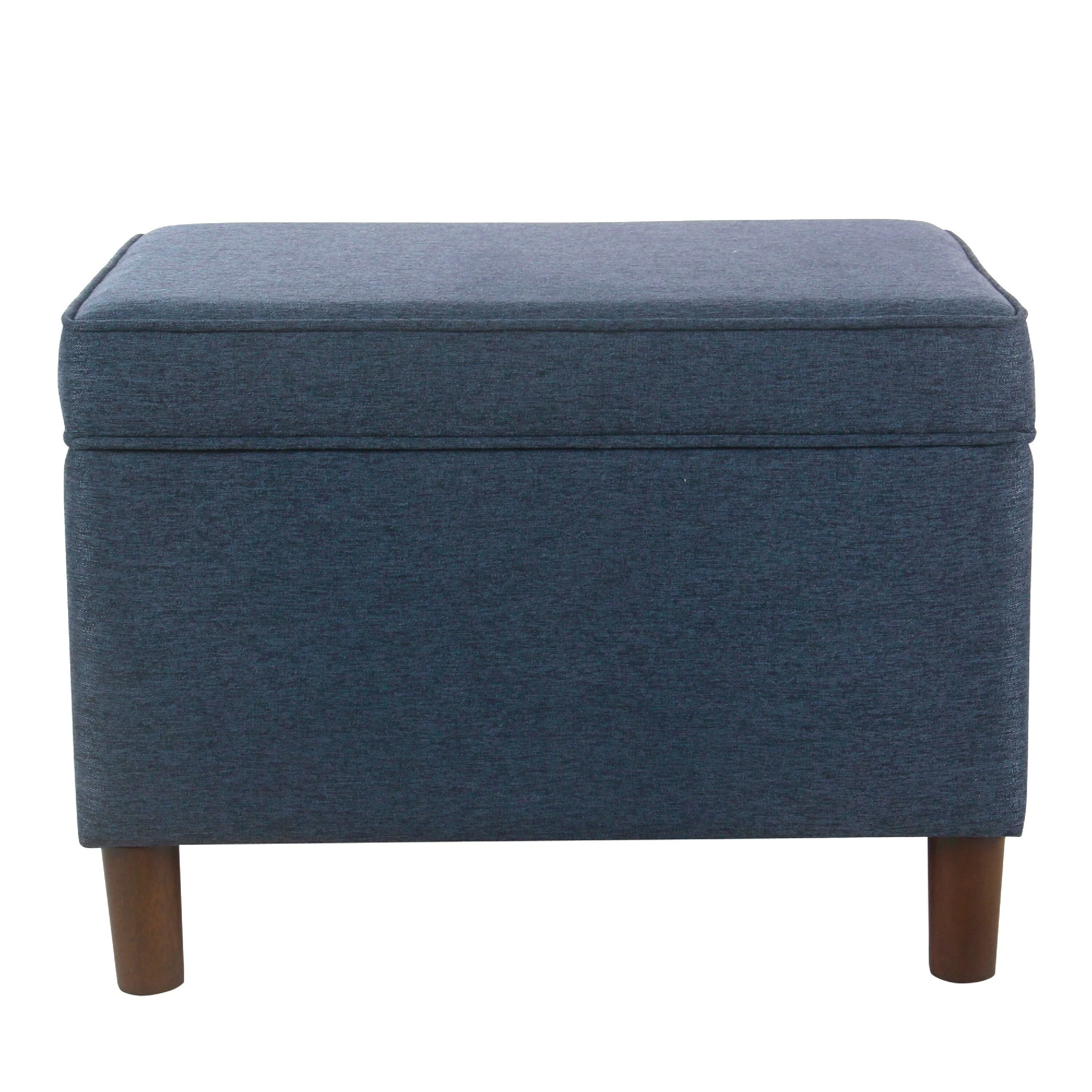 Fero Storage Ottoman, 24 Inch Rectangular Hinged Lid, Blue Upholstery
