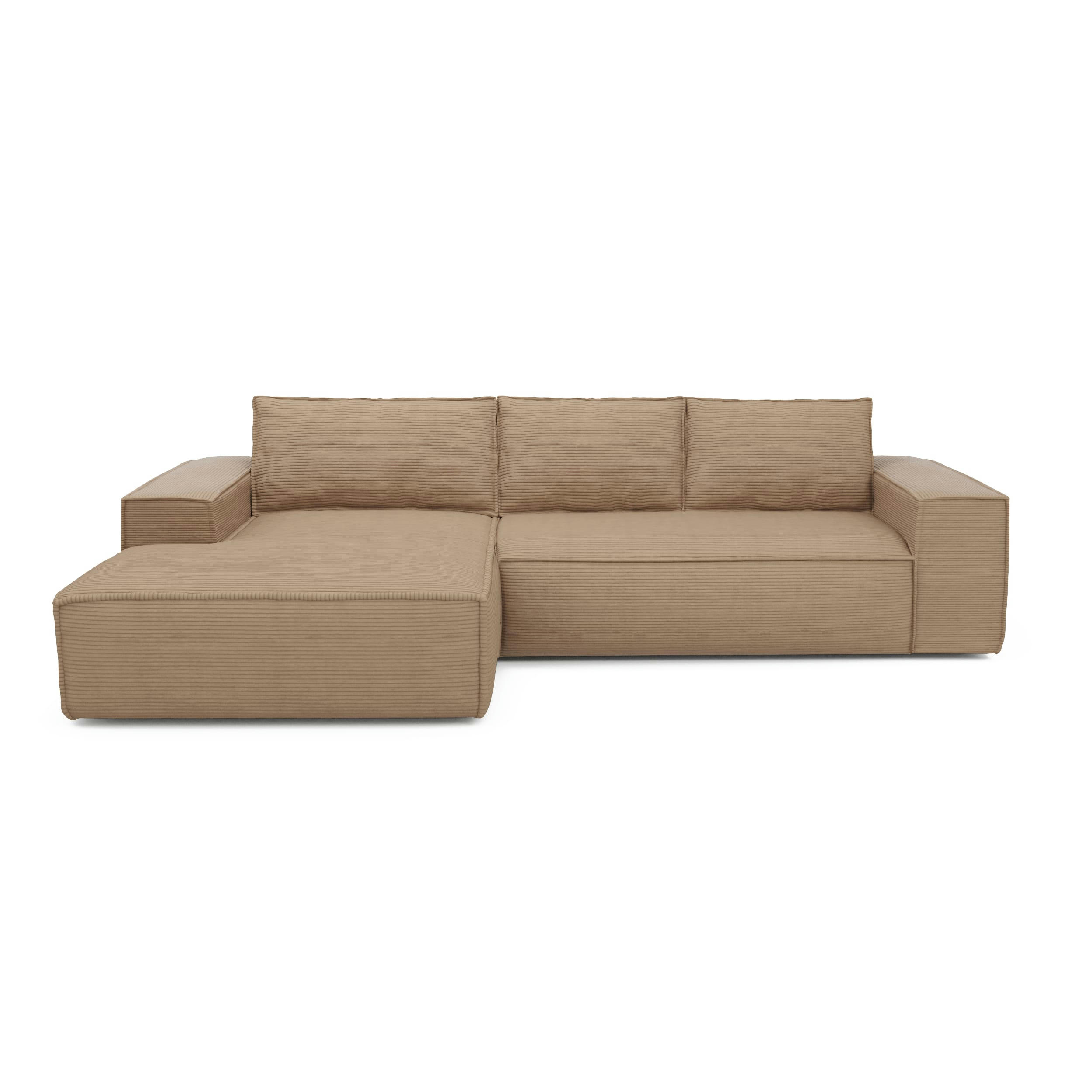 JOAN - Canapé convertible angle gauche dunlopillo velours côtelé taupe 140cm