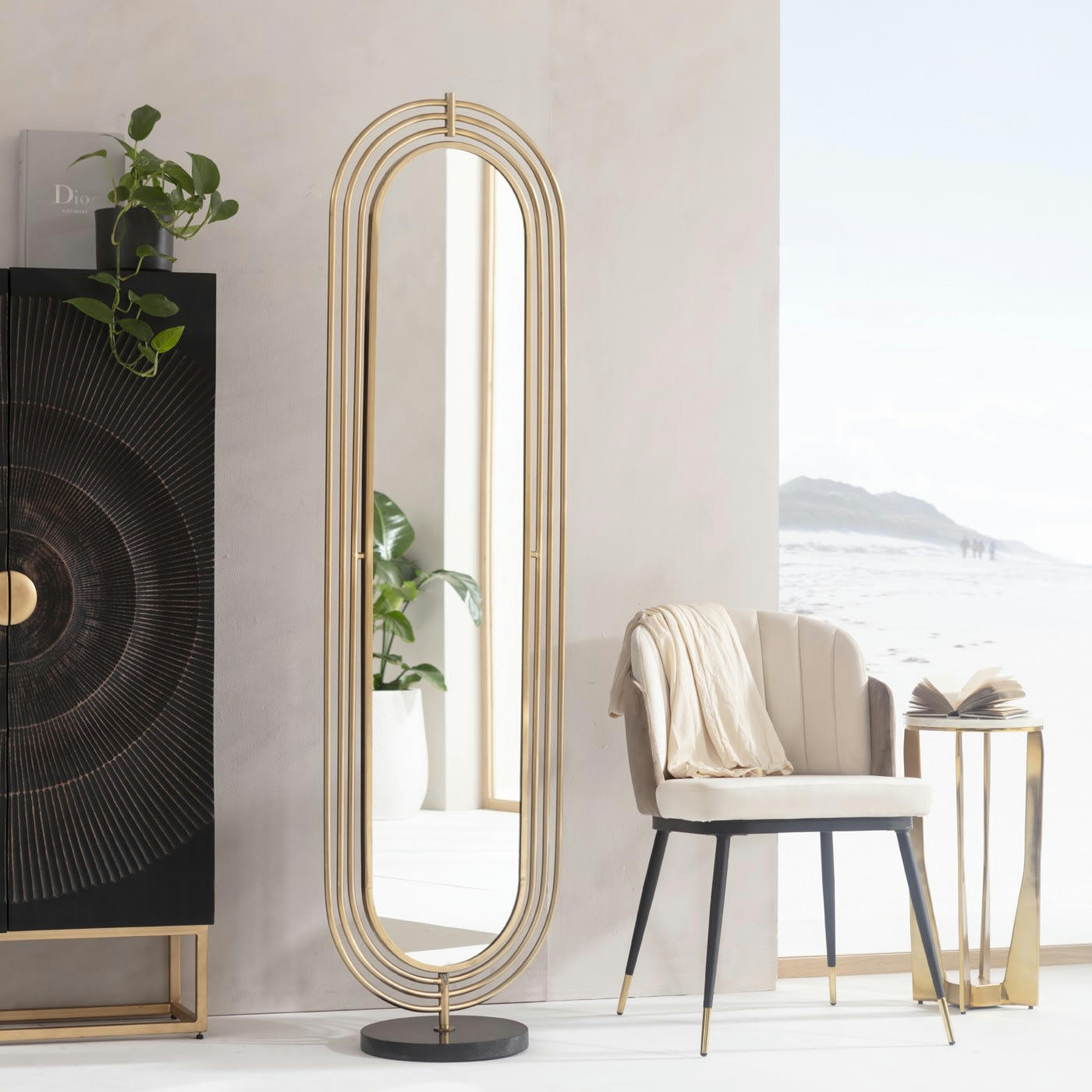 RAGGIO - Miroir sur pied Raggio 173x48cm doré Kare Design