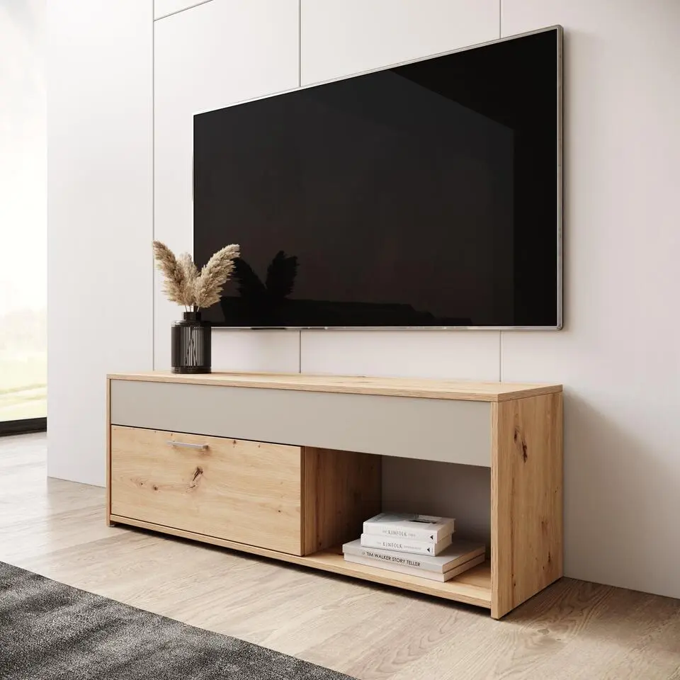 Meubella - Gren - TV-Meubel - Eikenpatroon/Beige - 122x33x44 cm