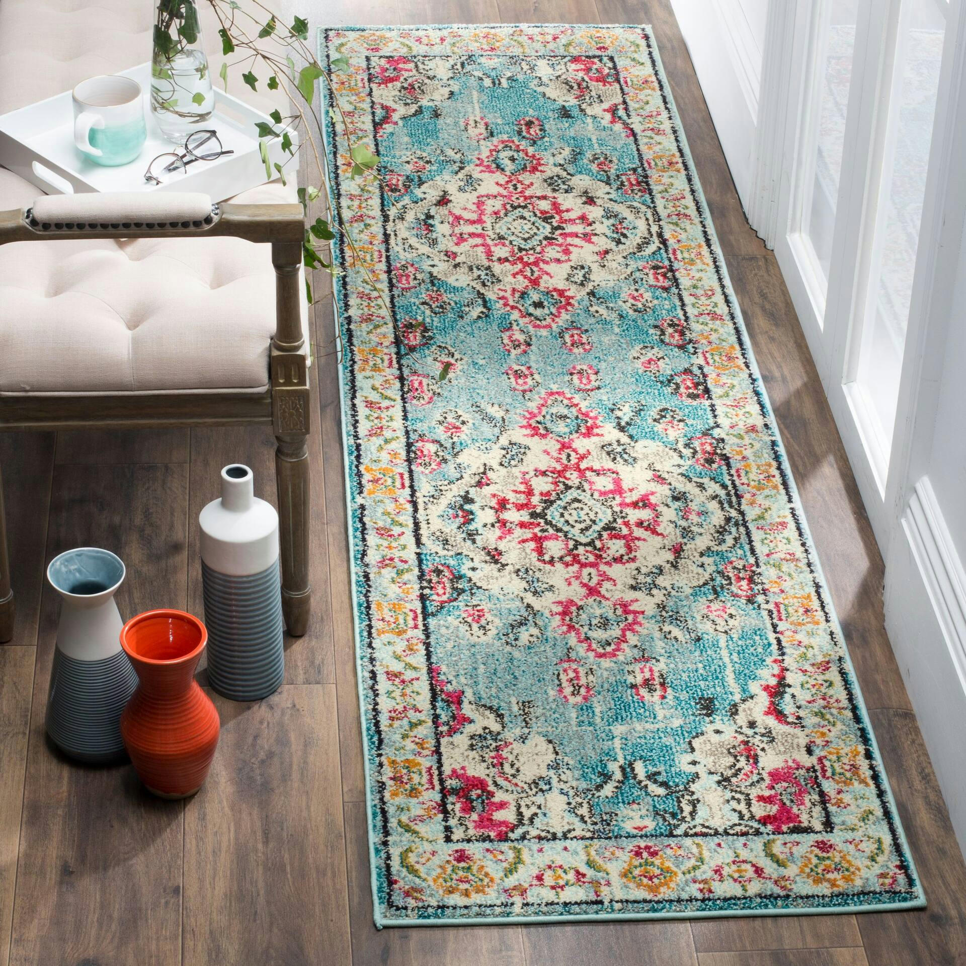 Safavieh Monaco 243 Rug, Light Blue/Fuchsia