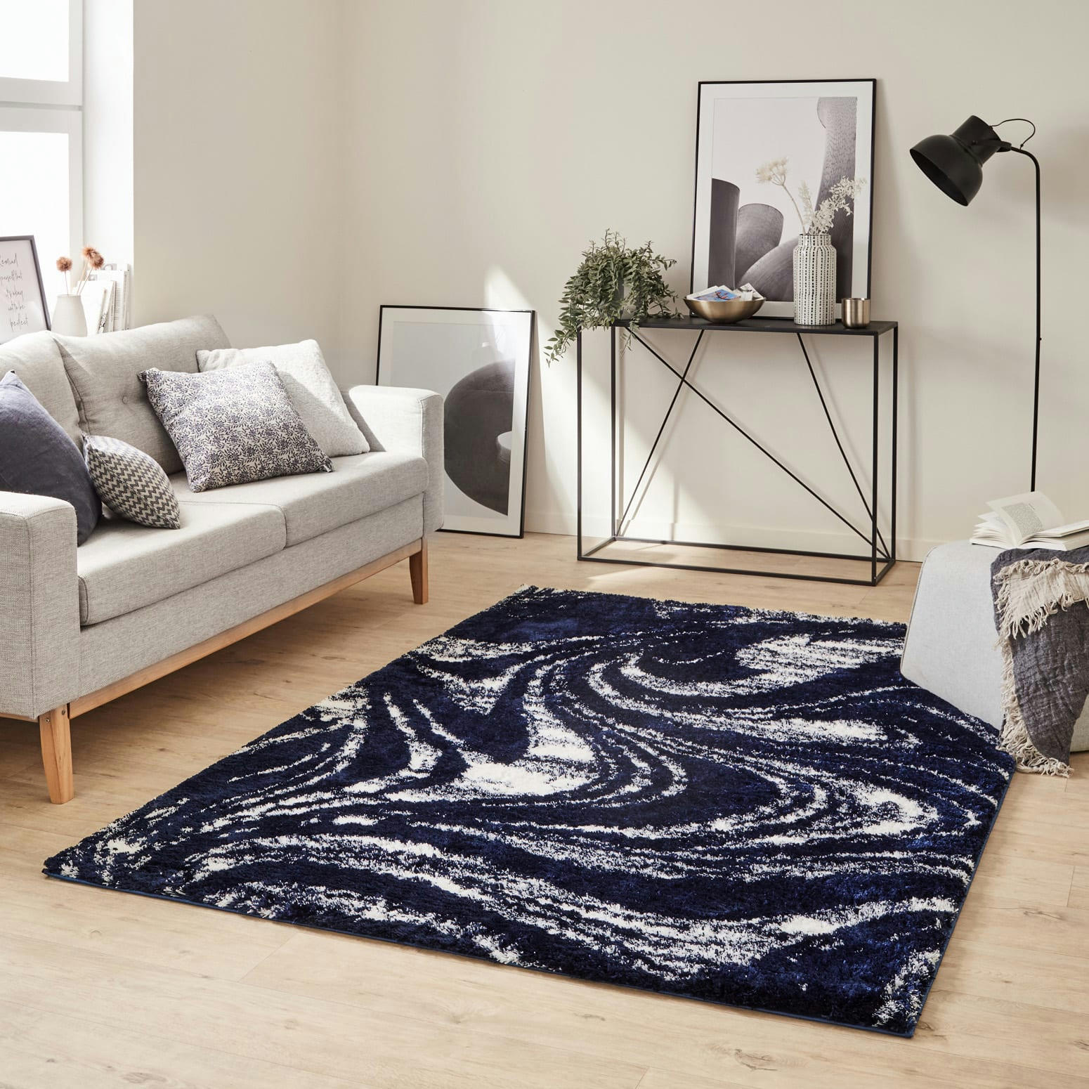 OSLO - Tapis shaggy moderne design bleu - 120x160 cm