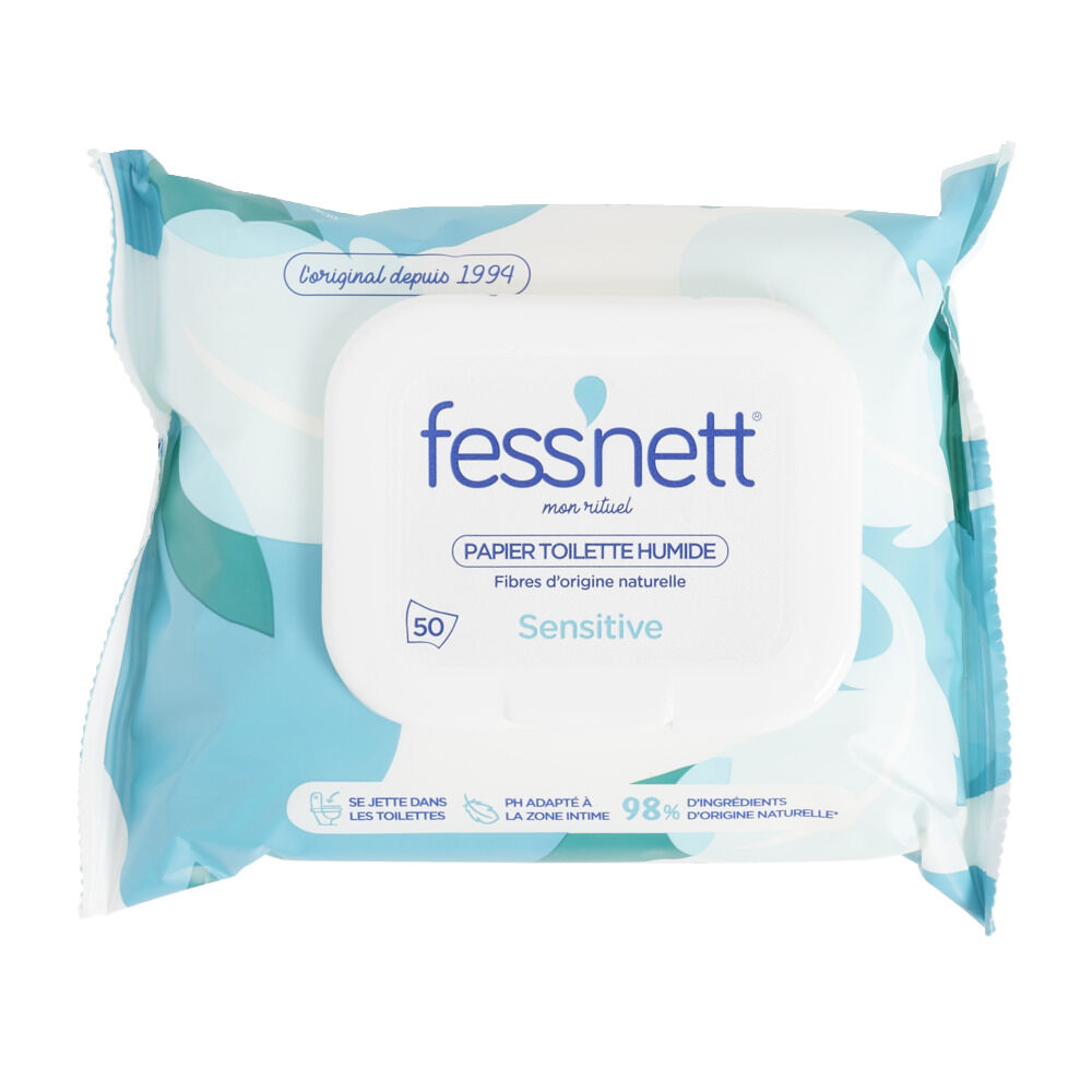 Papier toilette humide Fessnett sensitive sans parfum 50 feuilles