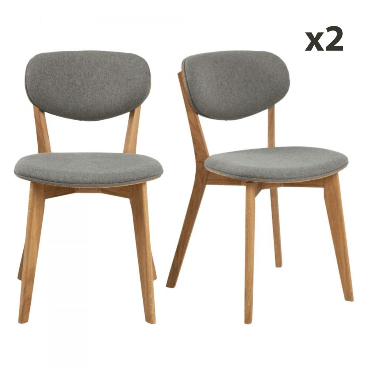 MINNIE - Lot de 2 chaises en bois assise rembourrée grise