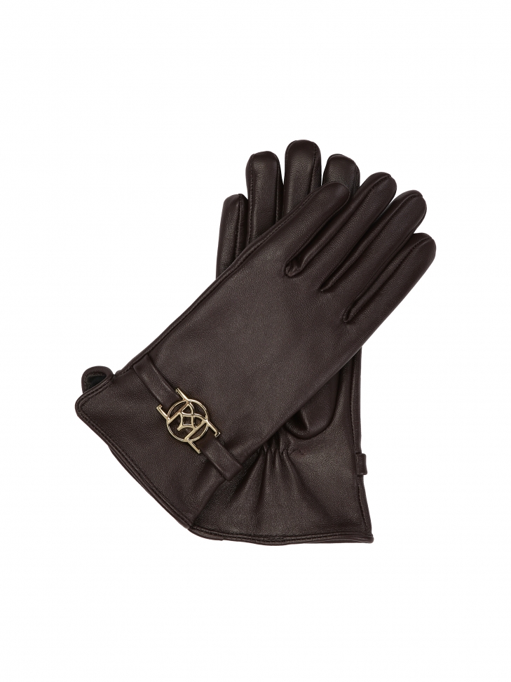 Brown leather gloves with KAZAR monogram