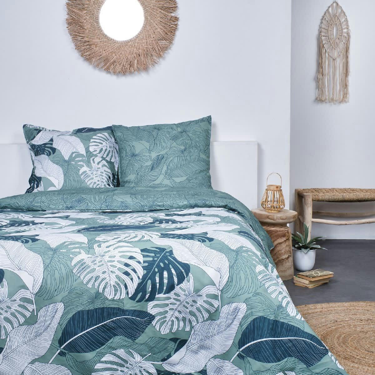 MEDINNA KALI - Parure de lit en Coton Bleu 220x240 cm