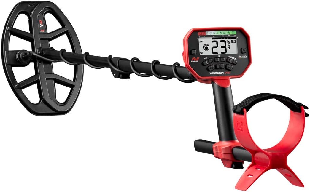 Minelab Vanquish 440 Multi-Frequency Pinpointing Metal Detector for Adults with V10 10x7 Double-D Waterproof Coil (4 Detect Modes  Wired Headphones & Rain Cover Included)