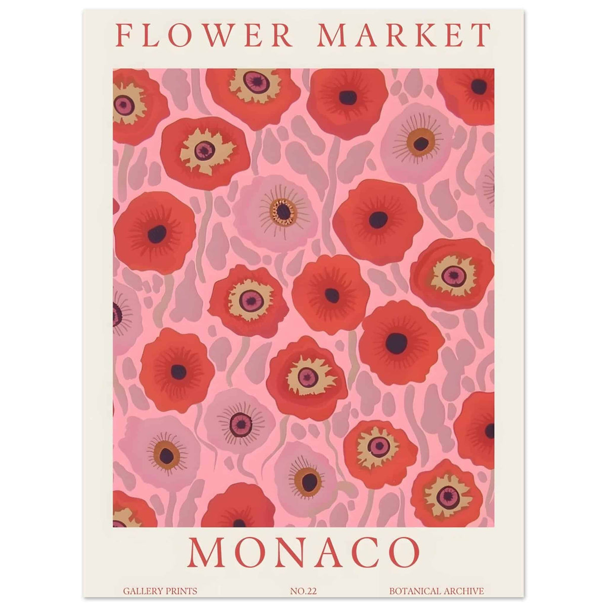 Artfulprints Poster Flower market - Monaco  - 30x40 cm - Roze