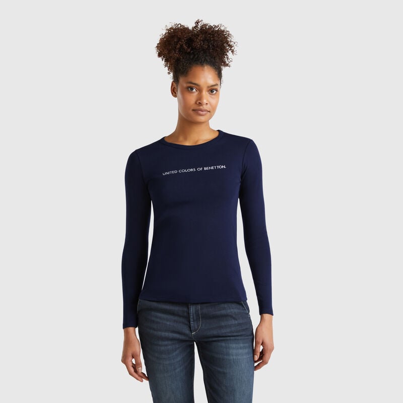 Dark blue 100% cotton long sleeve t-shirt