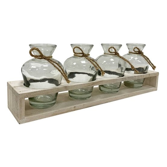 Glass Vases with Wooden Base