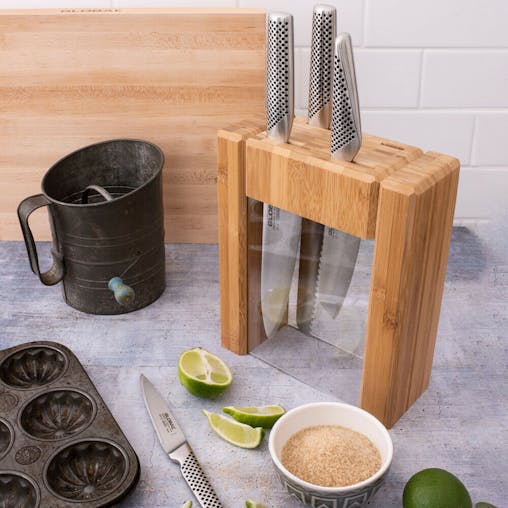 New Global Teikoku 5Pc Knife Block Set Minosharp Knife Sharpener Japanese Knives