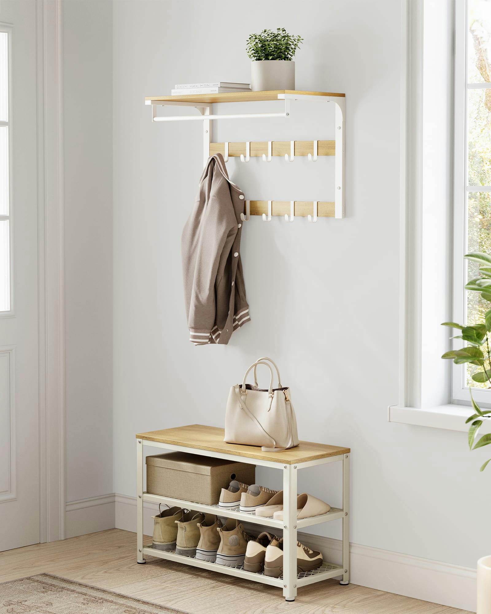 - Banc à chaussures 73 x 30 x 45 cm Beige Chêne et Blanc