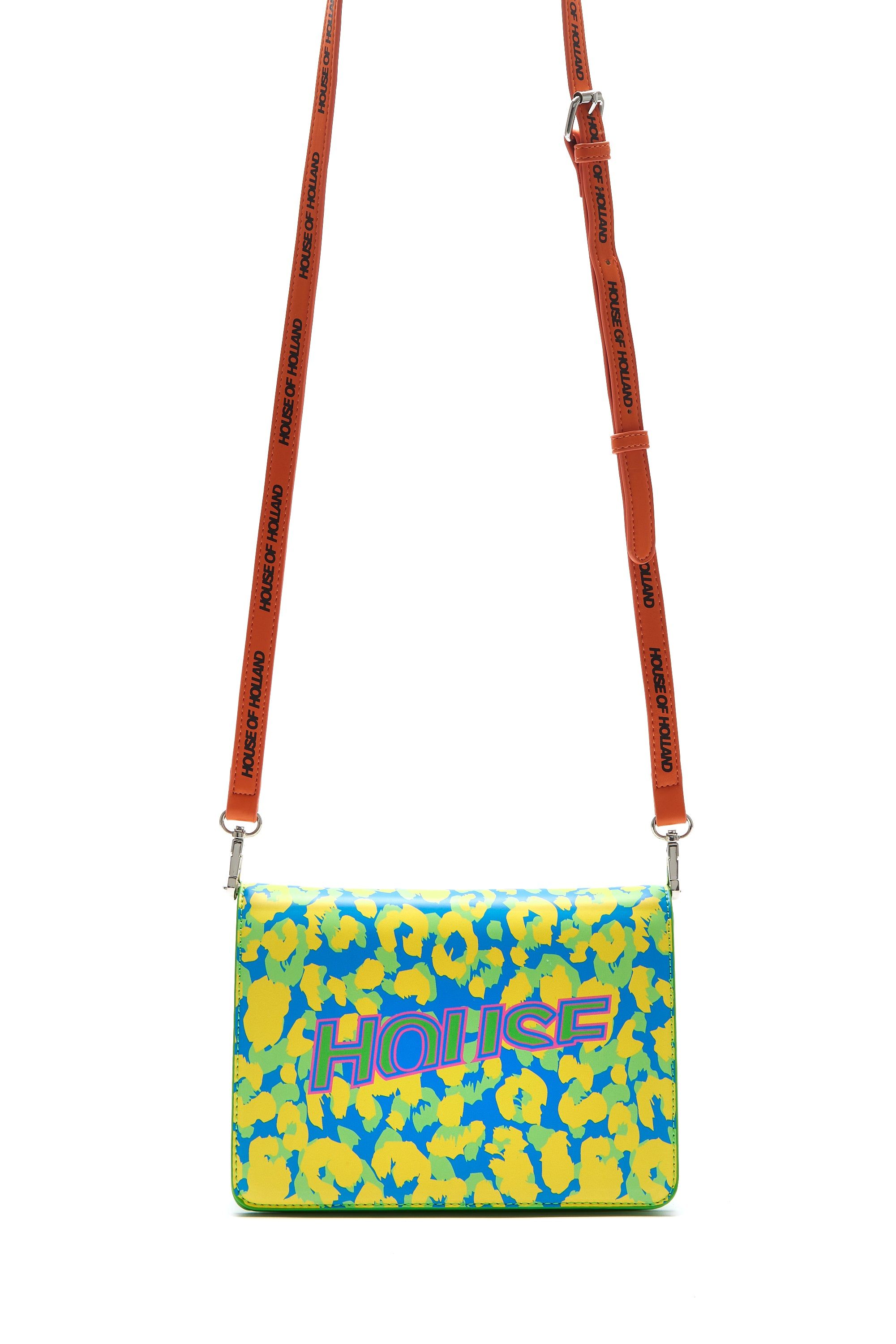 House of Holland Cross Body Bag In Green With ‘House’ Print