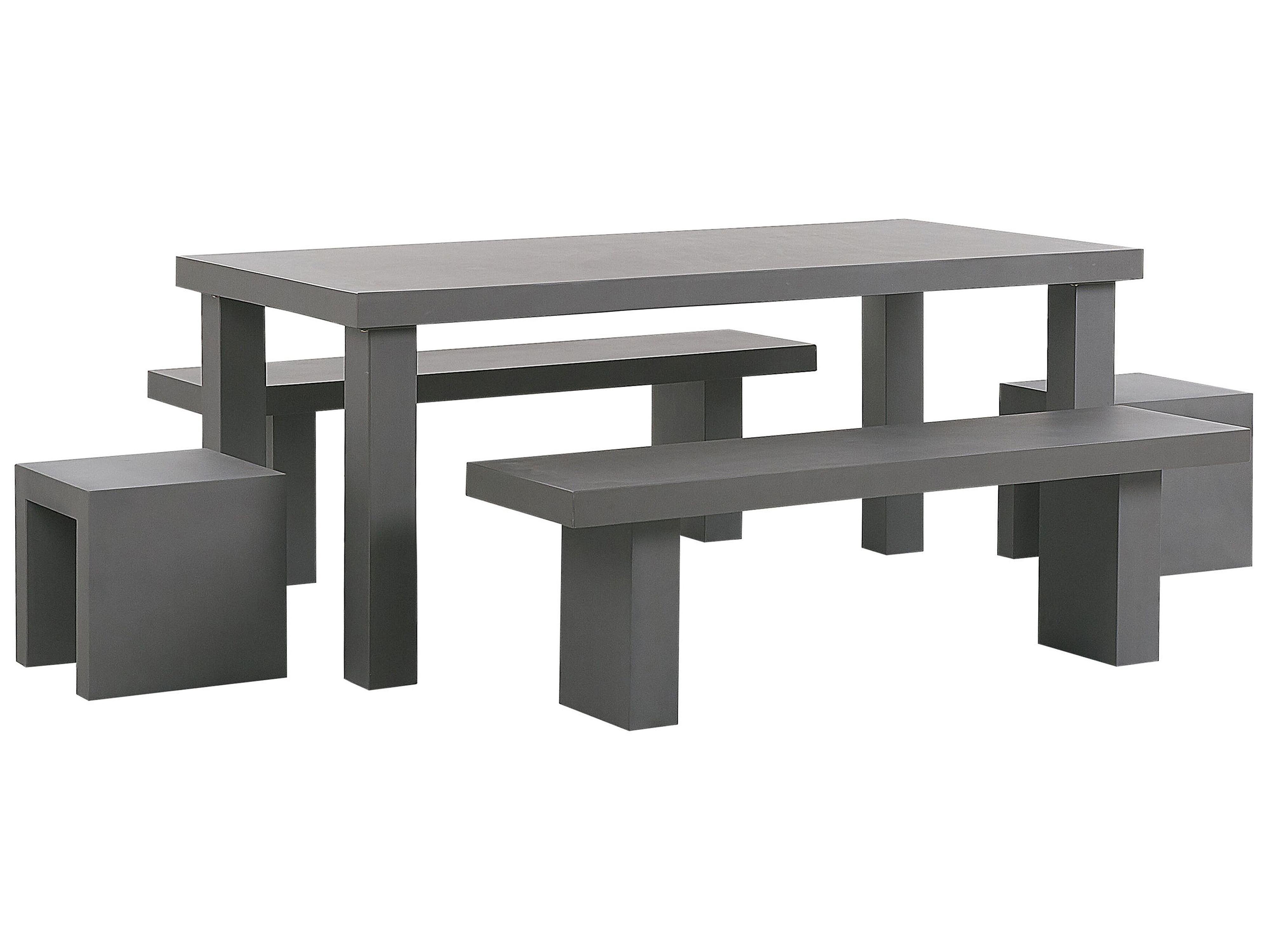 Garden Dining Set with Benches and Stools 6 Seater TARANTO Concrete Grey