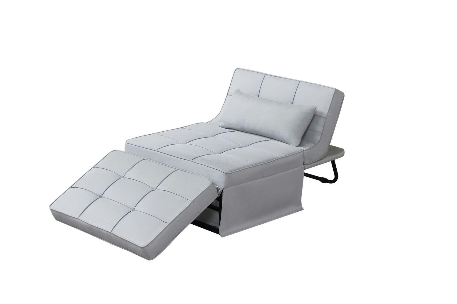 OTA - Fauteuil pouf ottoman gris 3 en 1 en tissu gris clair