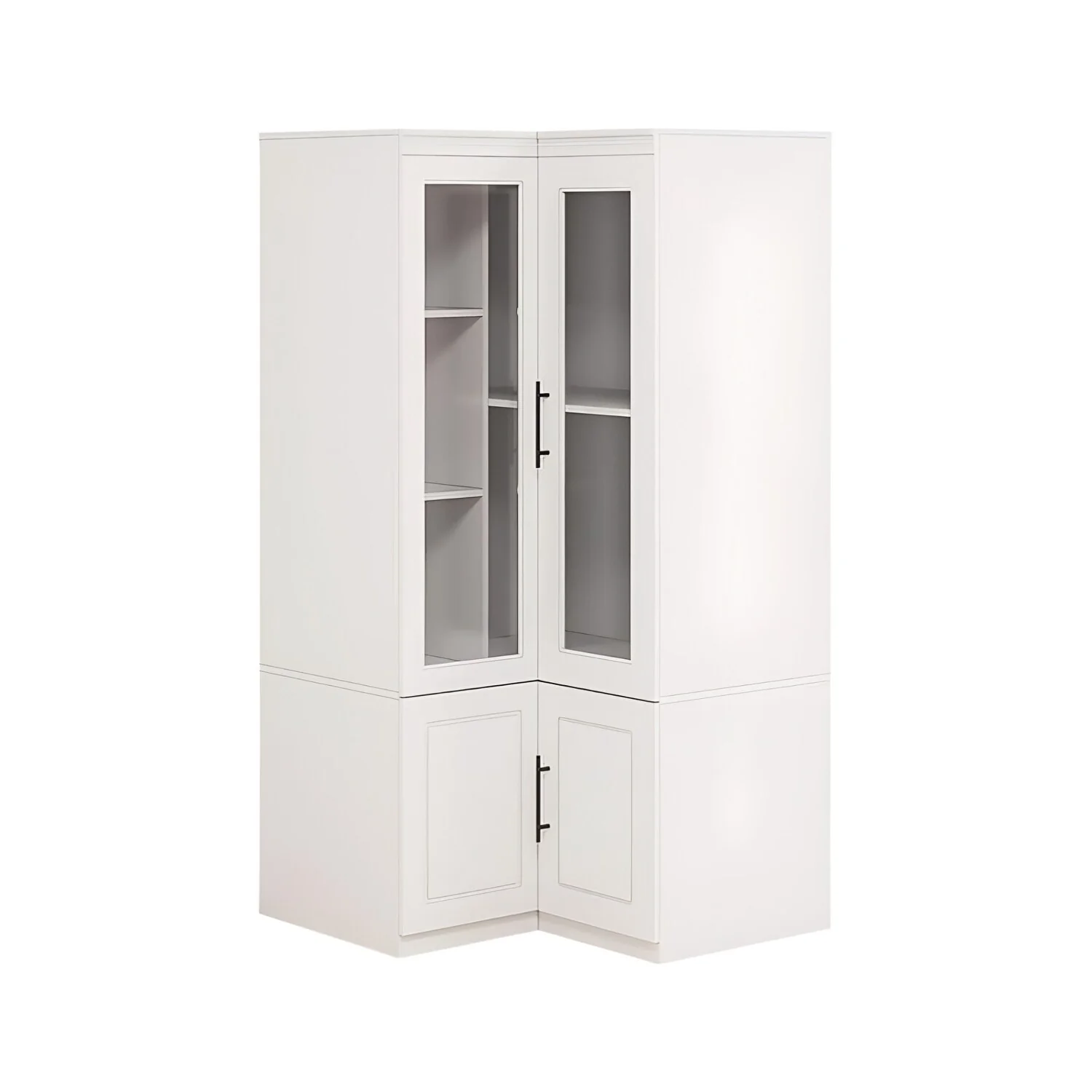 HomeRoots 71 White Wood Four Door Corner Combo Dresser