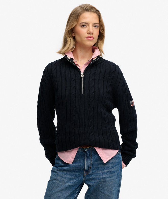 Slouchy Cable Half Zip Jumper