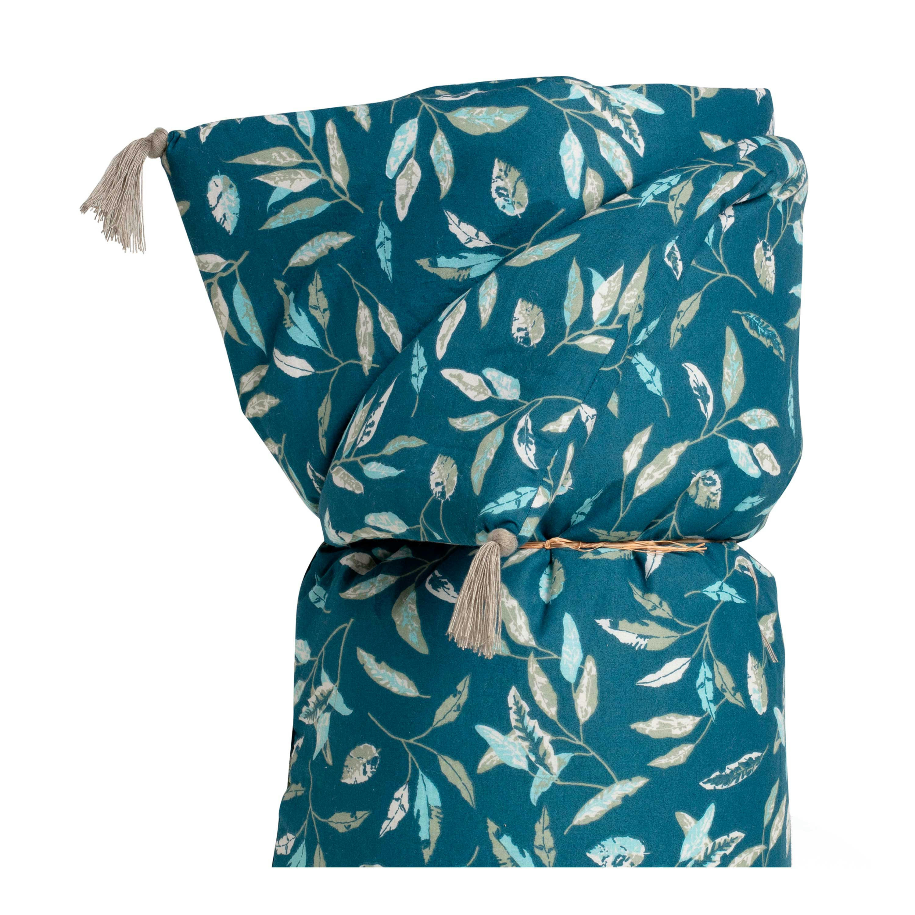 OMBRE VÉGÉTALE - Édredon imprimé en coton 100x190cm Indigo, Kaki