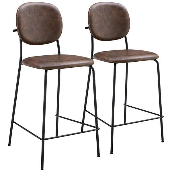 Lot de 2 tabourets de bar en simili marron EDMOND - HAPPY GARDEN