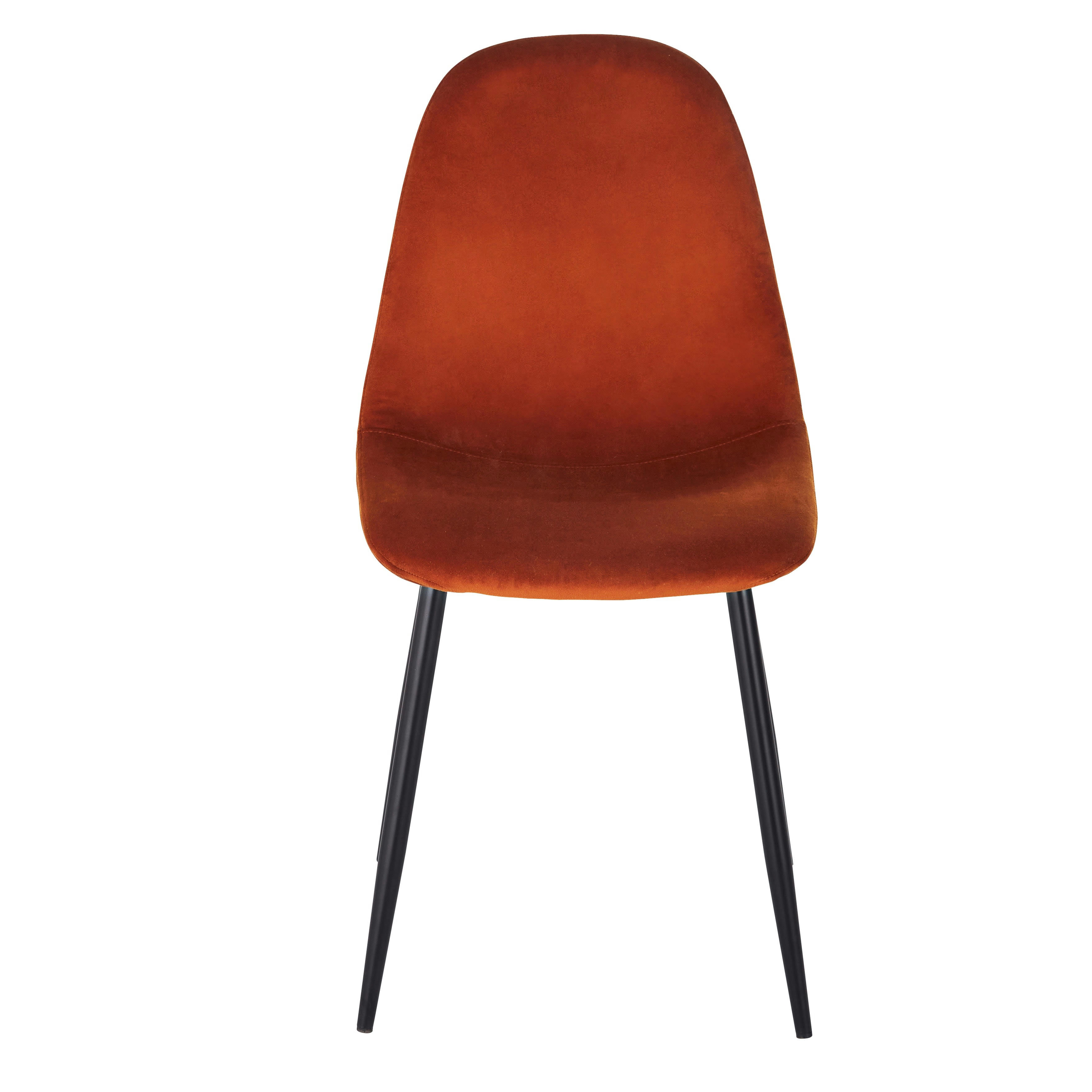 Clyde - Chaise en velours recyclé orange écureuil et pieds en métal noir