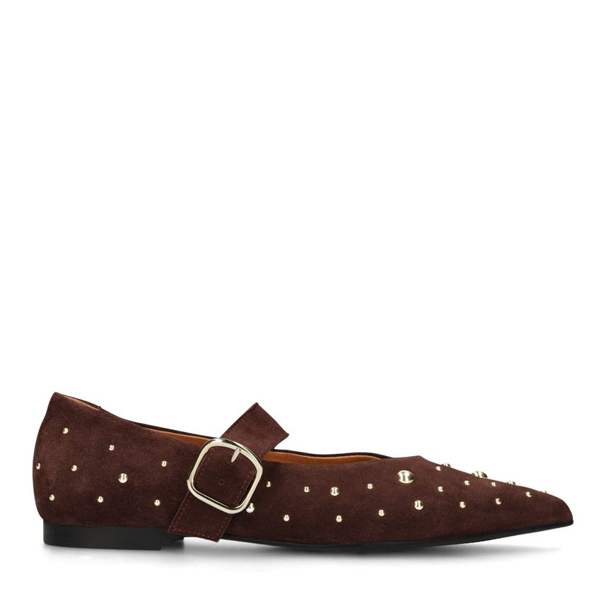 Manfield Bordeaux rode suède loafers met goudkleurige studs