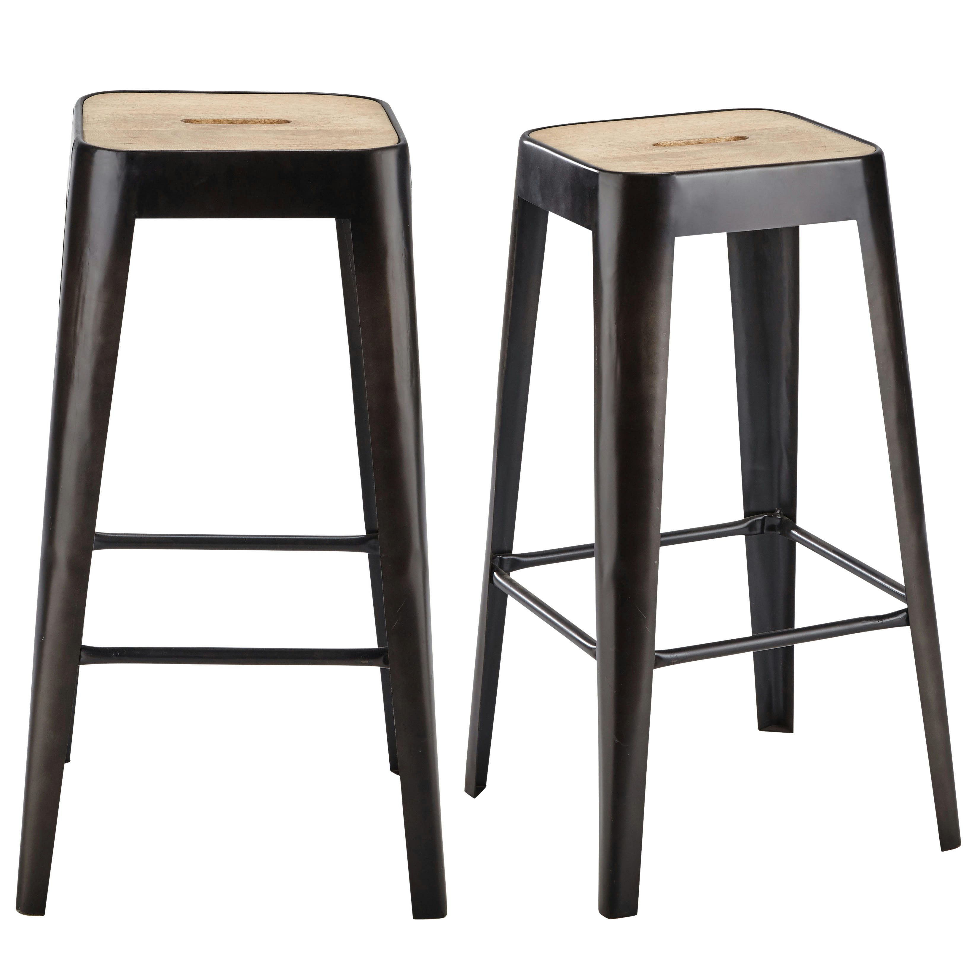 Manufacture - Tabourets pour îlot central industriels en bois de manguier et métal H69 (x2)