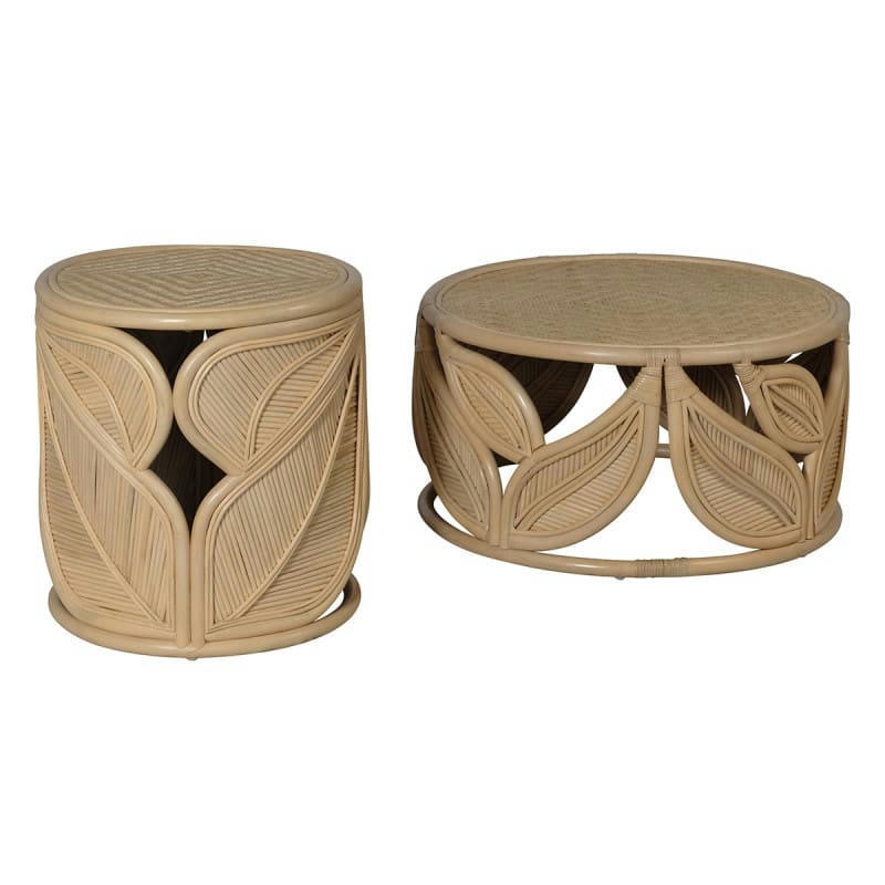 - Guéridon feuilles en rotin naturel