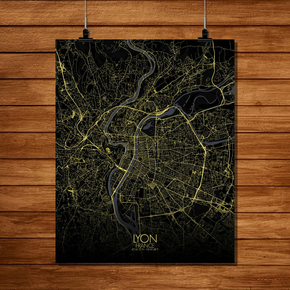 - Affiche Lyon Carte Nuit 40x50