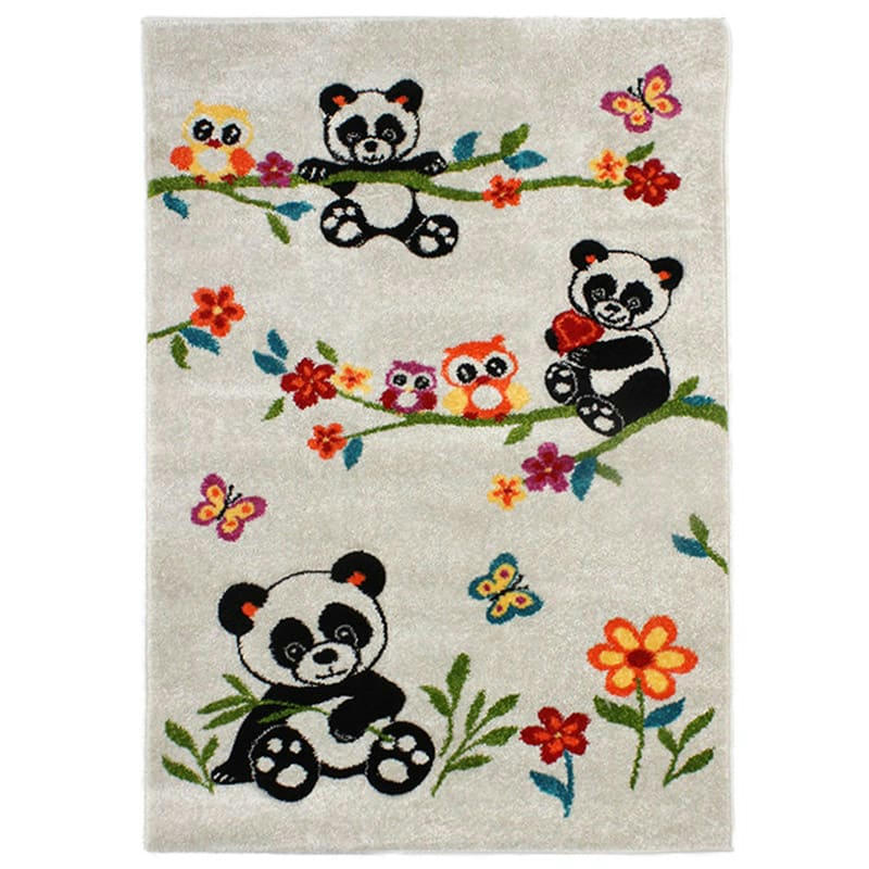 FUJI - Tapis toucher laineux imprimé petits pandas blanc 100x150