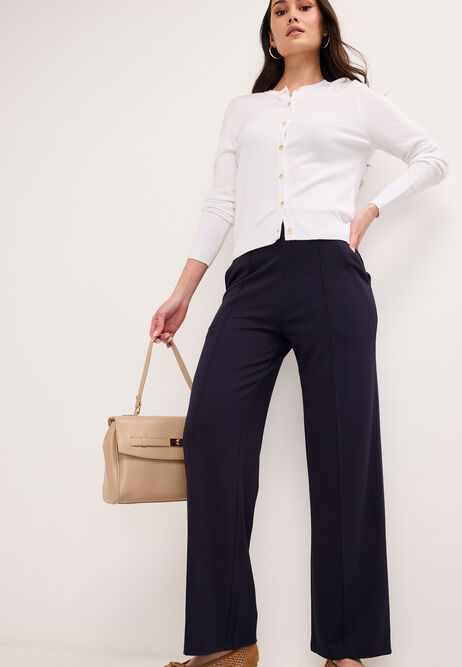 Womens Plain Navy Wide Leg Smart Trousers