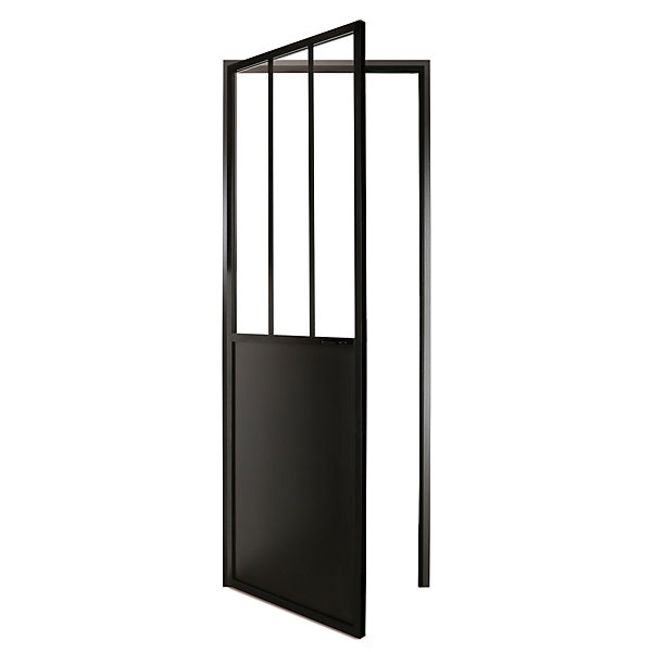 Bloc-porte atelier 3 carreaux vitrés transparent, poussant gauche, coloris noir mat H.213 x l.83cm