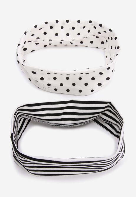 Womens 2pk Black Spot & Stripe Jersey Headbands