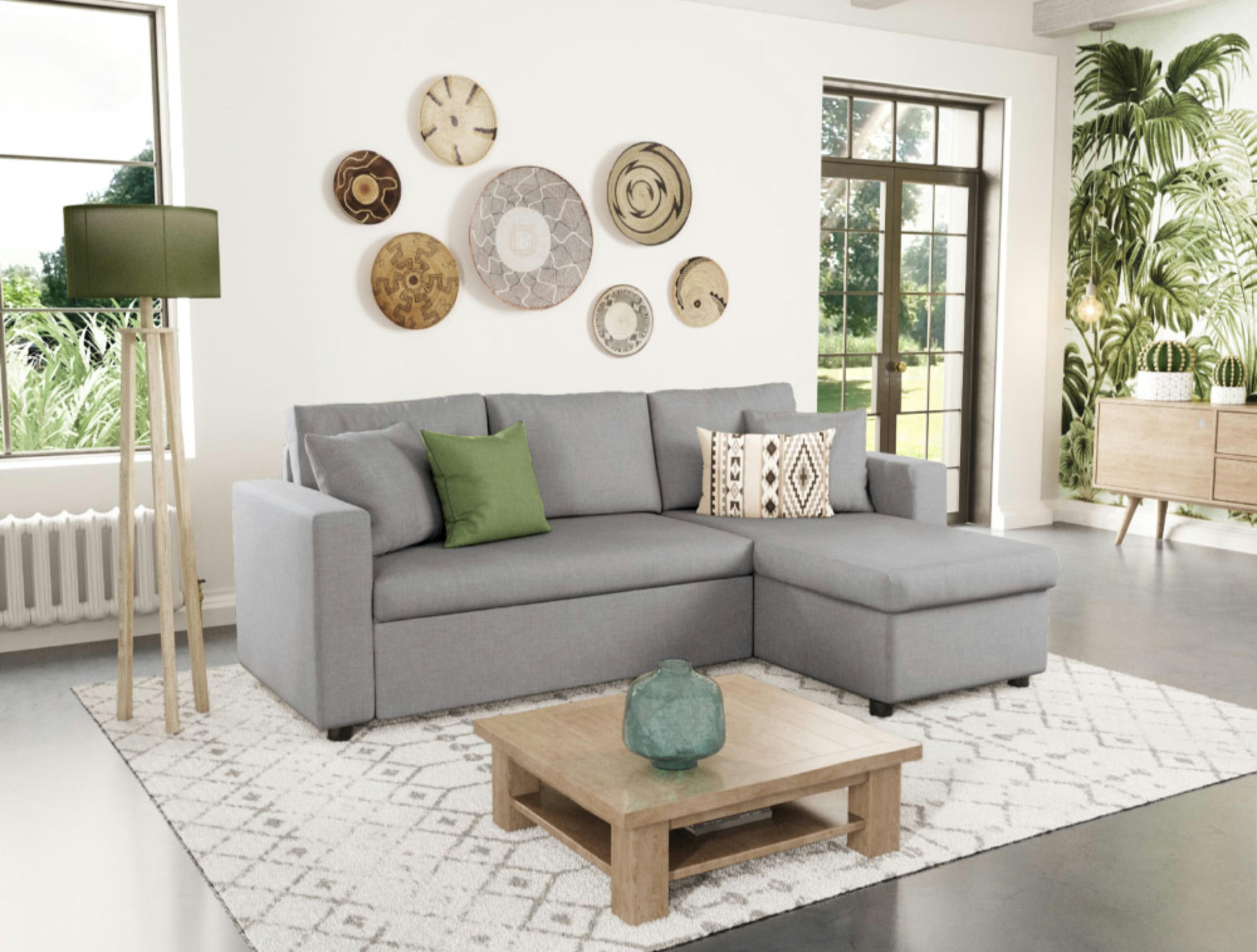 MARIA - Canapé d'angle réversible convertible avec coffre en microfibre grise