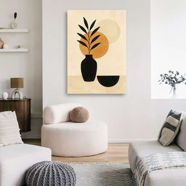 Feeby Obraz na płótnie, Wazon Liście Minimalizm Beżowy Ghana 40x60
