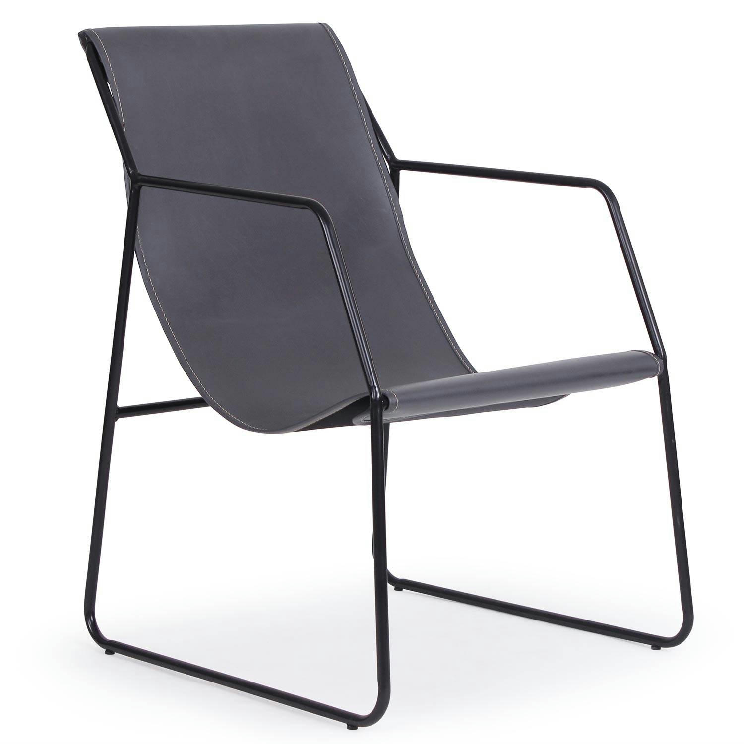 ULYSSE - Fauteuil métal noir et simili gris