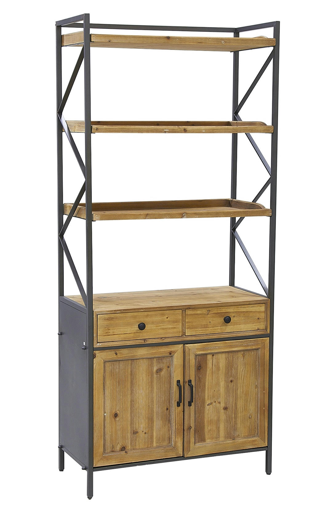 - Etagère en pin et métal 2 tiroirs