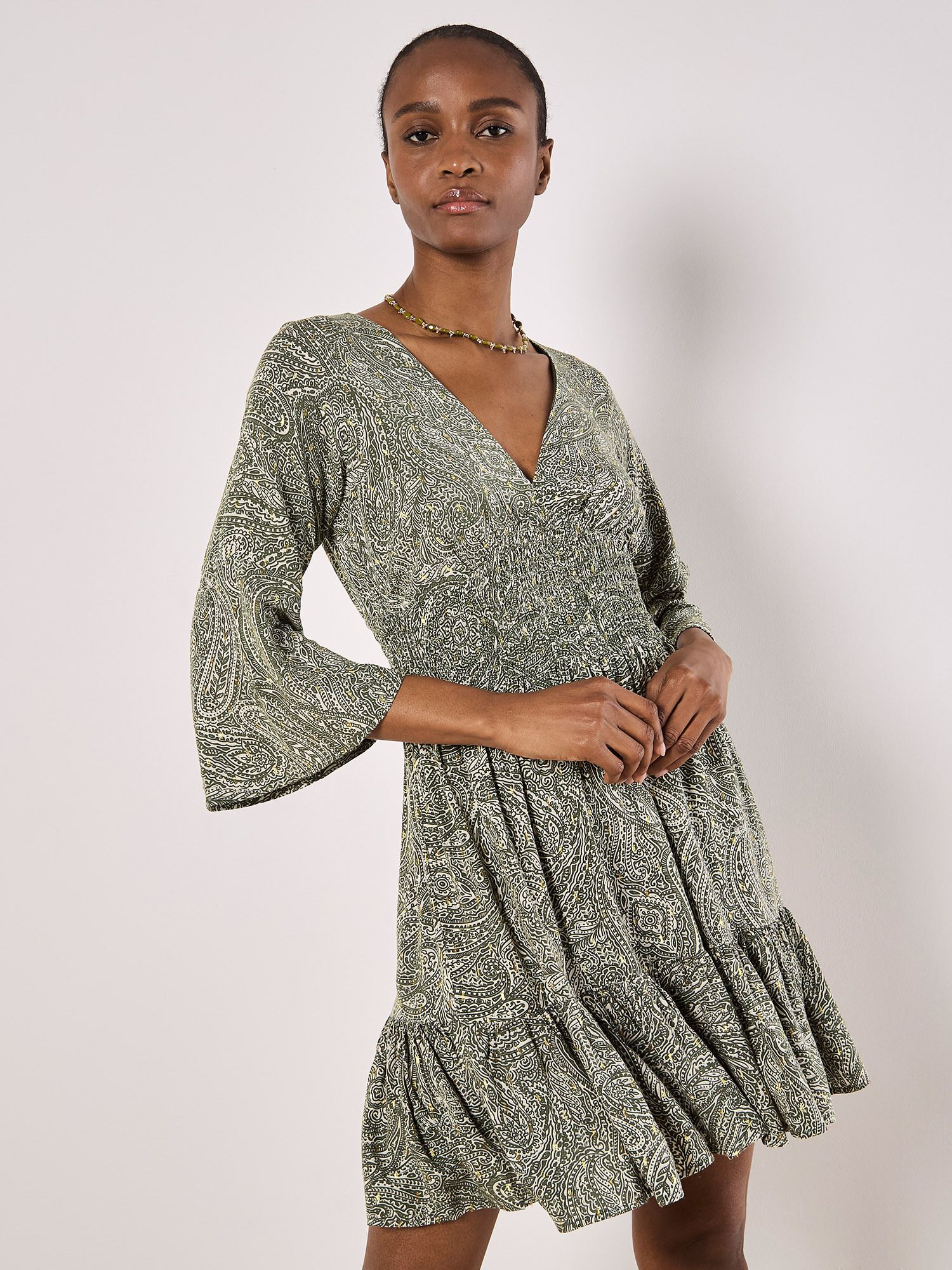 Apricot Metallic Dobby Paisley Mini Dress