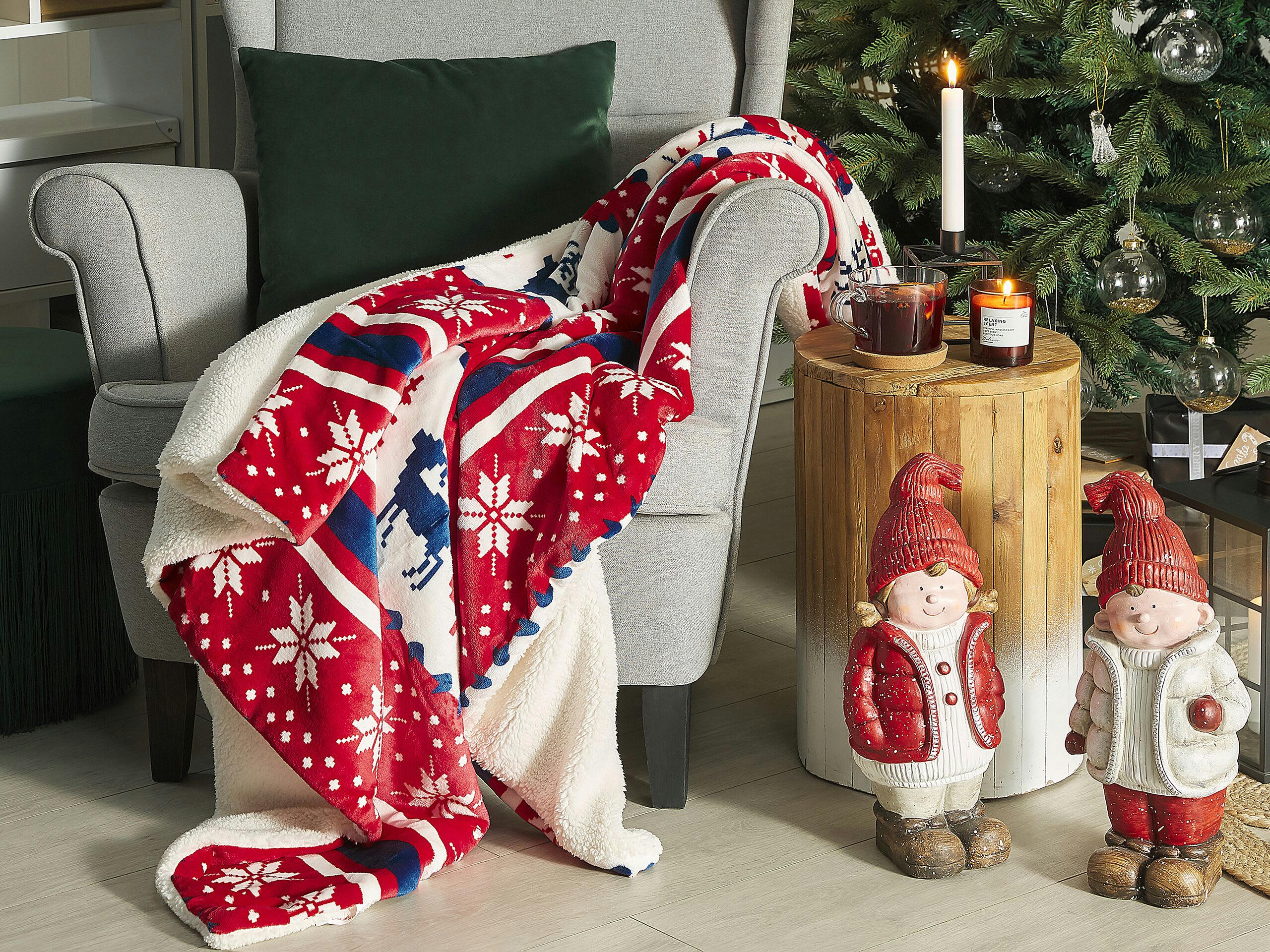 REKA - Couverture en polyester rouge et blanc motif Noël 200x150cm