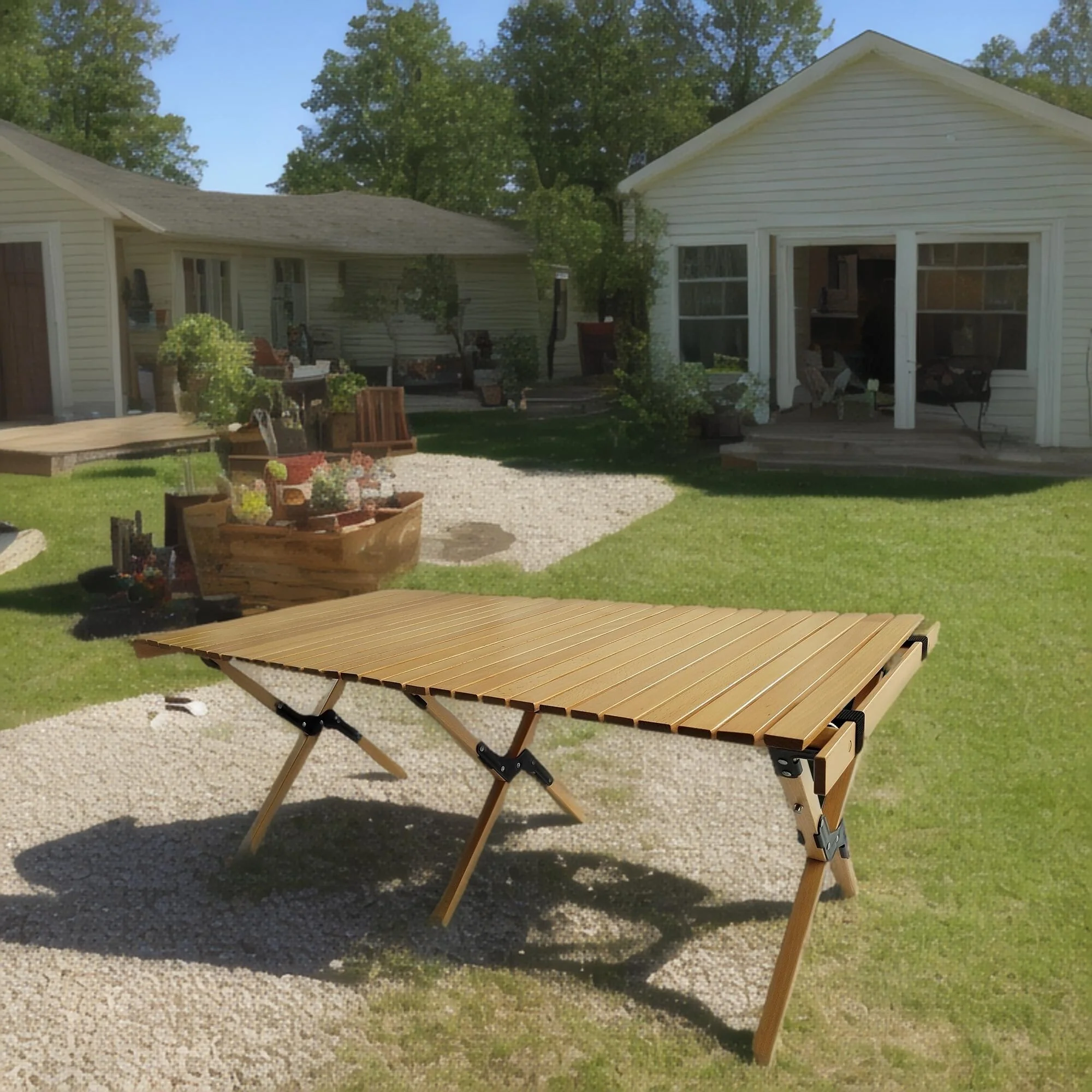 Multi-Function Wooden Foldable Portable Patio Dining Table,Natural Indoor and outdoor universal