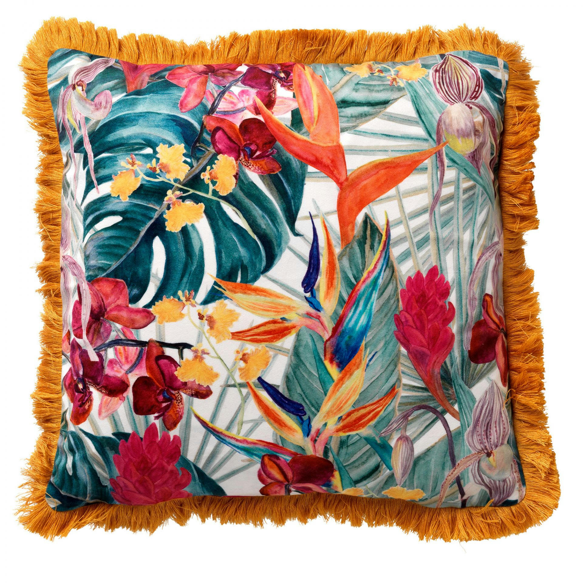 - Housse de coussin jaune en velours-45x45 cm avec motif fleuri