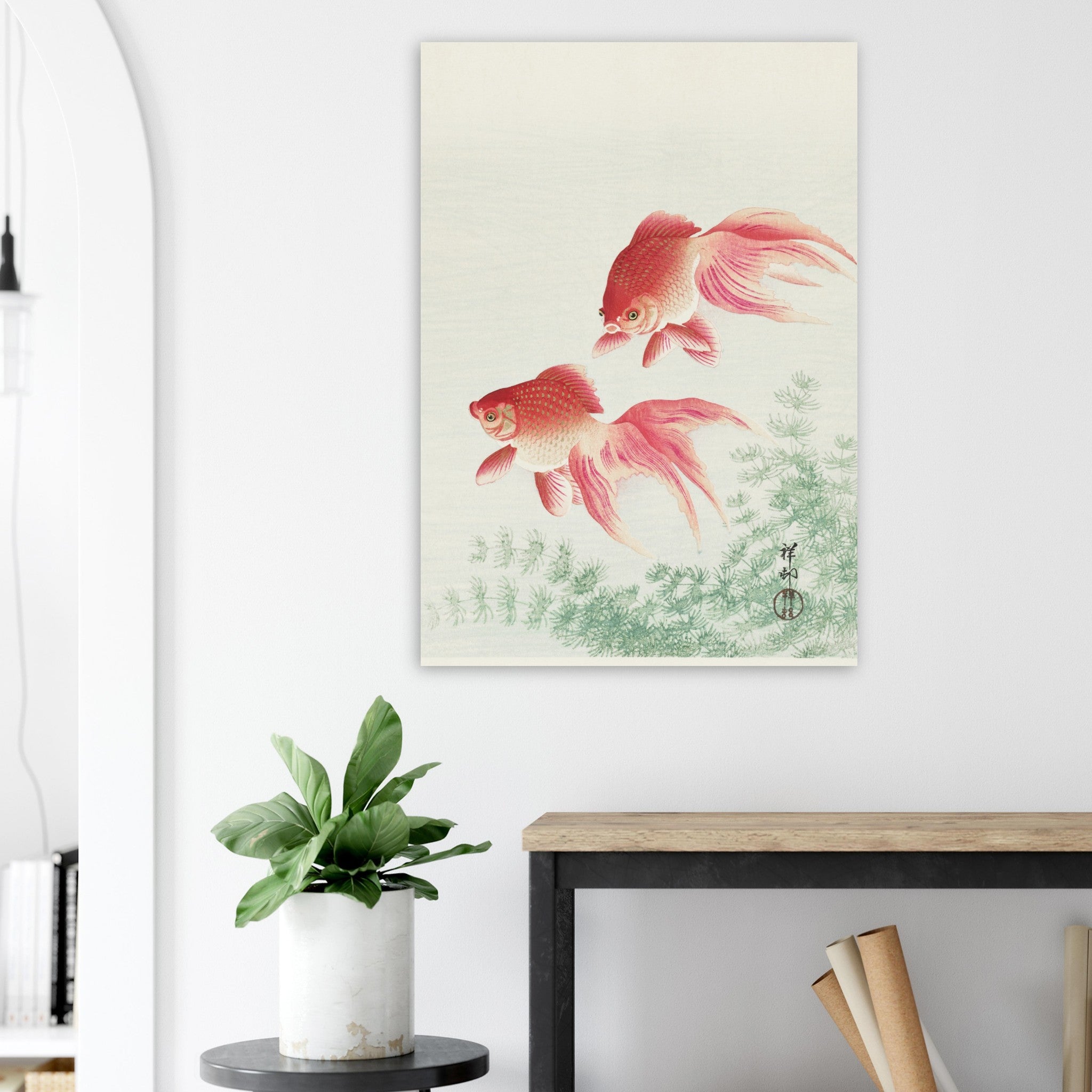 Artfulprints Poster Ohara Koson - Two veil goldfish  - 70x100 cm - Meerkleurig