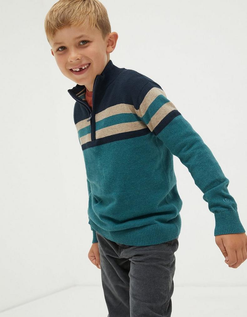 Knitted Striped Zip-Up Jumper